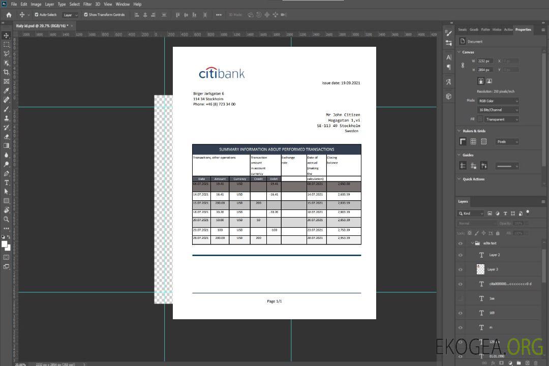 Suède Citibank excel pdf template